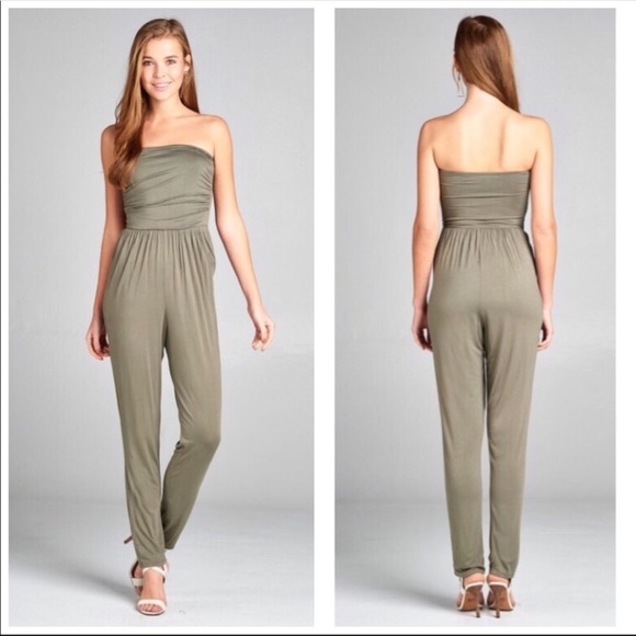 Pants - Donating in 2024/Olive Strapless Jumpsuit